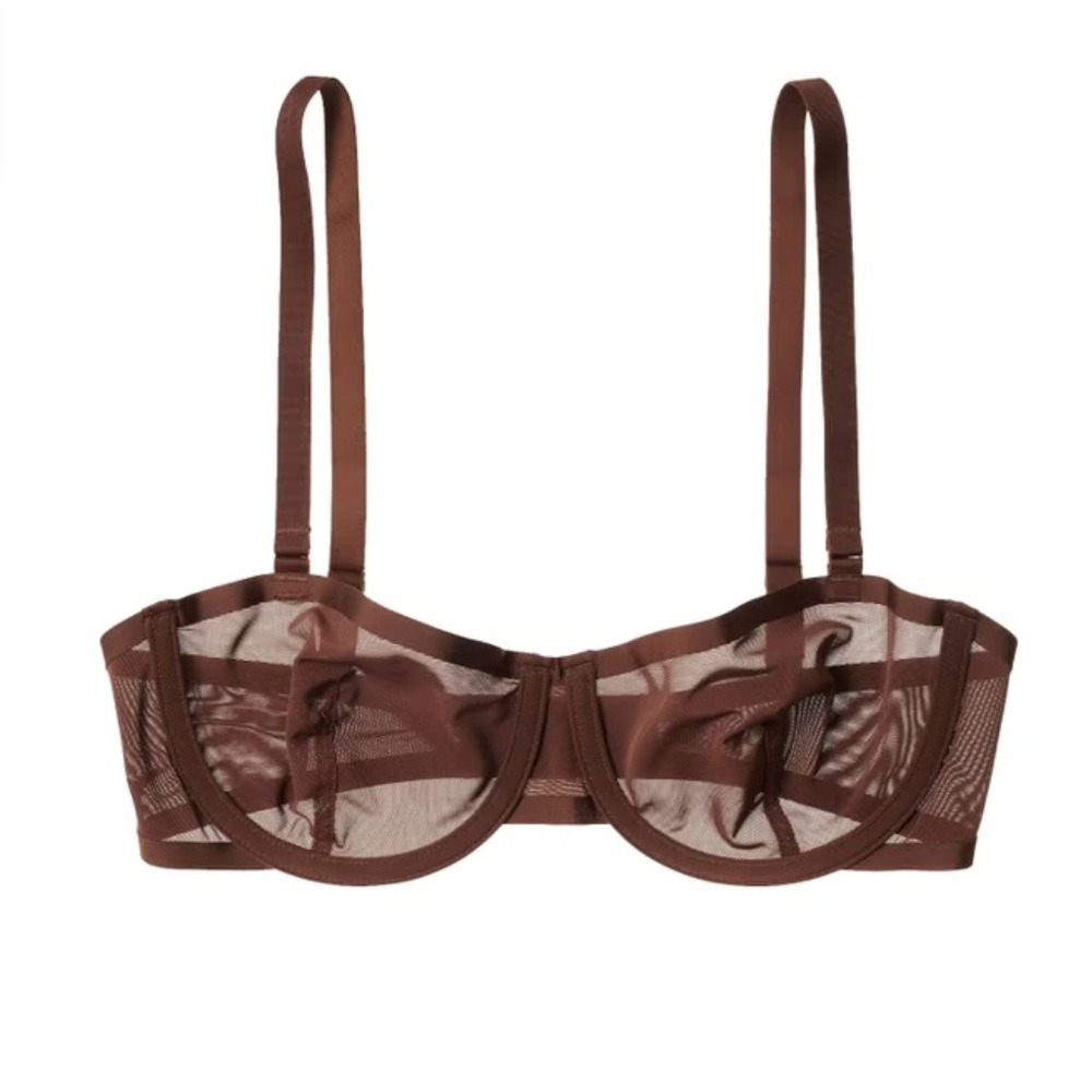 CUUP The Balconette Bra Women 30G Brown Sheer Mesh Underwire Espresso